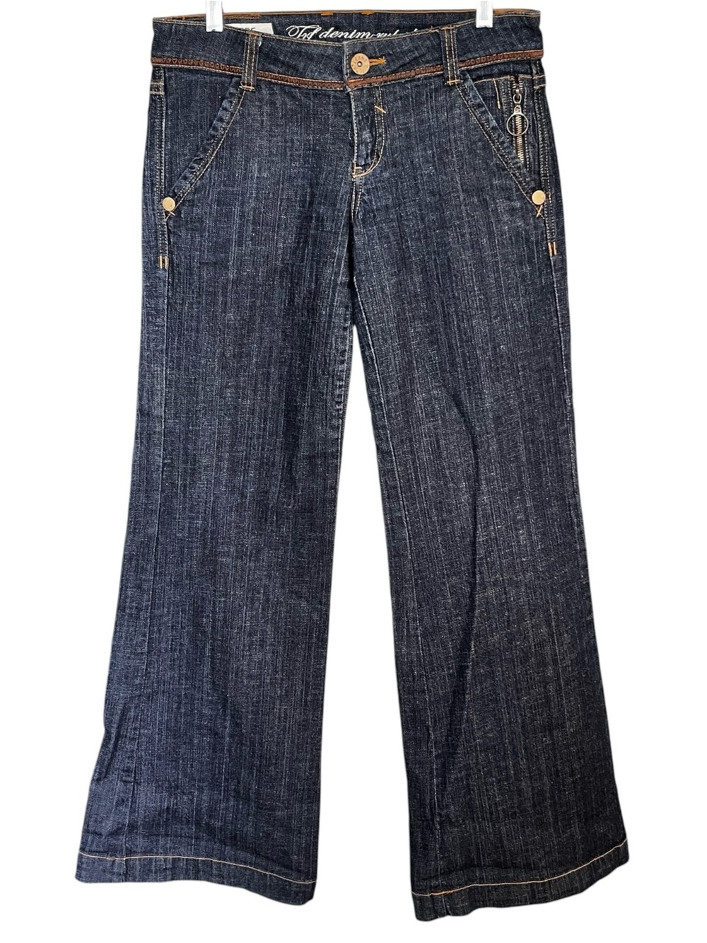 Zara TRF Dark Wash StreetwearJeans Zip Utility Pocket Button Back Pocket Size 6